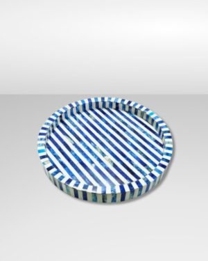 White and Blue Bone Inlay Round Tray Manufacturer - Handmade B2B