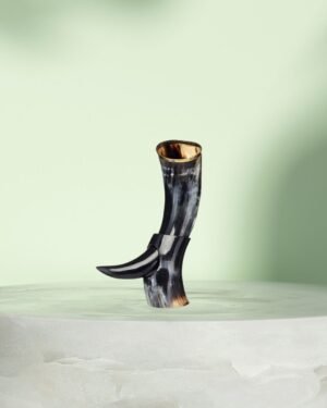 Drinking horn with stand and brass lips molded