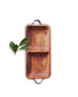 Wooden Partition Tray with leather handles- handmade b2b