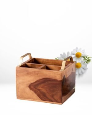 Wooden Cutlery Holder with metal handle- handmade B2B